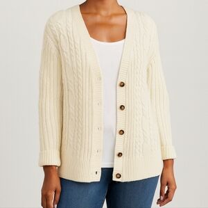 Karen Scott Vintage Cream Cable Knit Cardigan  Size Medium